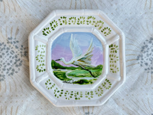 Hand-Painted Coastal Egret Mini Plate – 6”