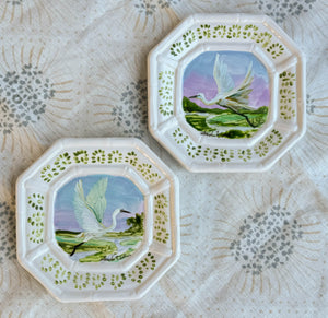 Hand-Painted Marsh Egret Mini Plate – 6”