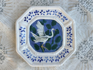 Hand-Painted Egret Ceramic Plate – 6” – Food Safe, Dishwasher Safe