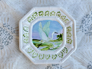 Hand-Painted Marsh Egret Mini Plate – 6”