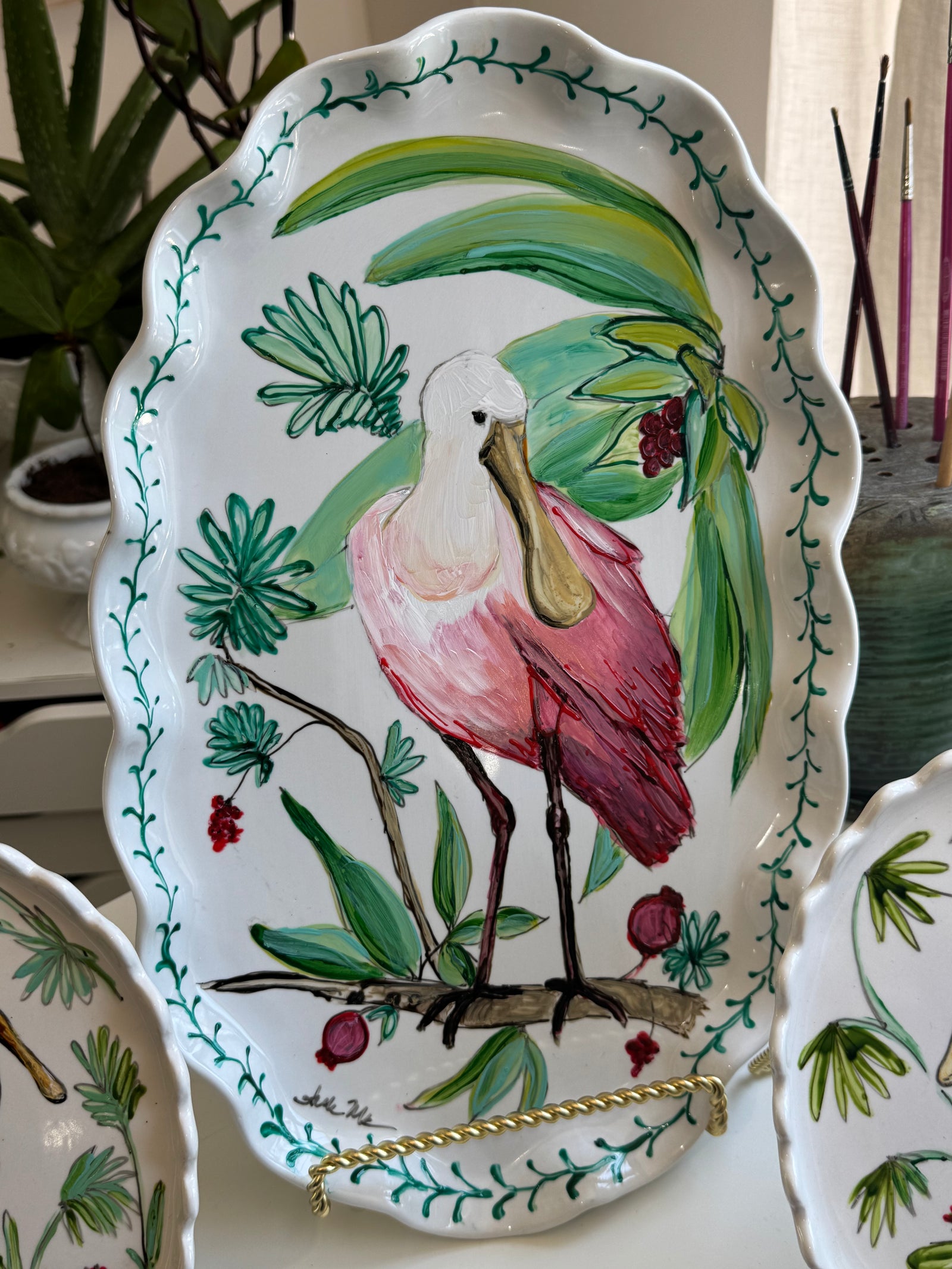 Judy Spoonbill Porcelain Platter 9.5x 15 inches