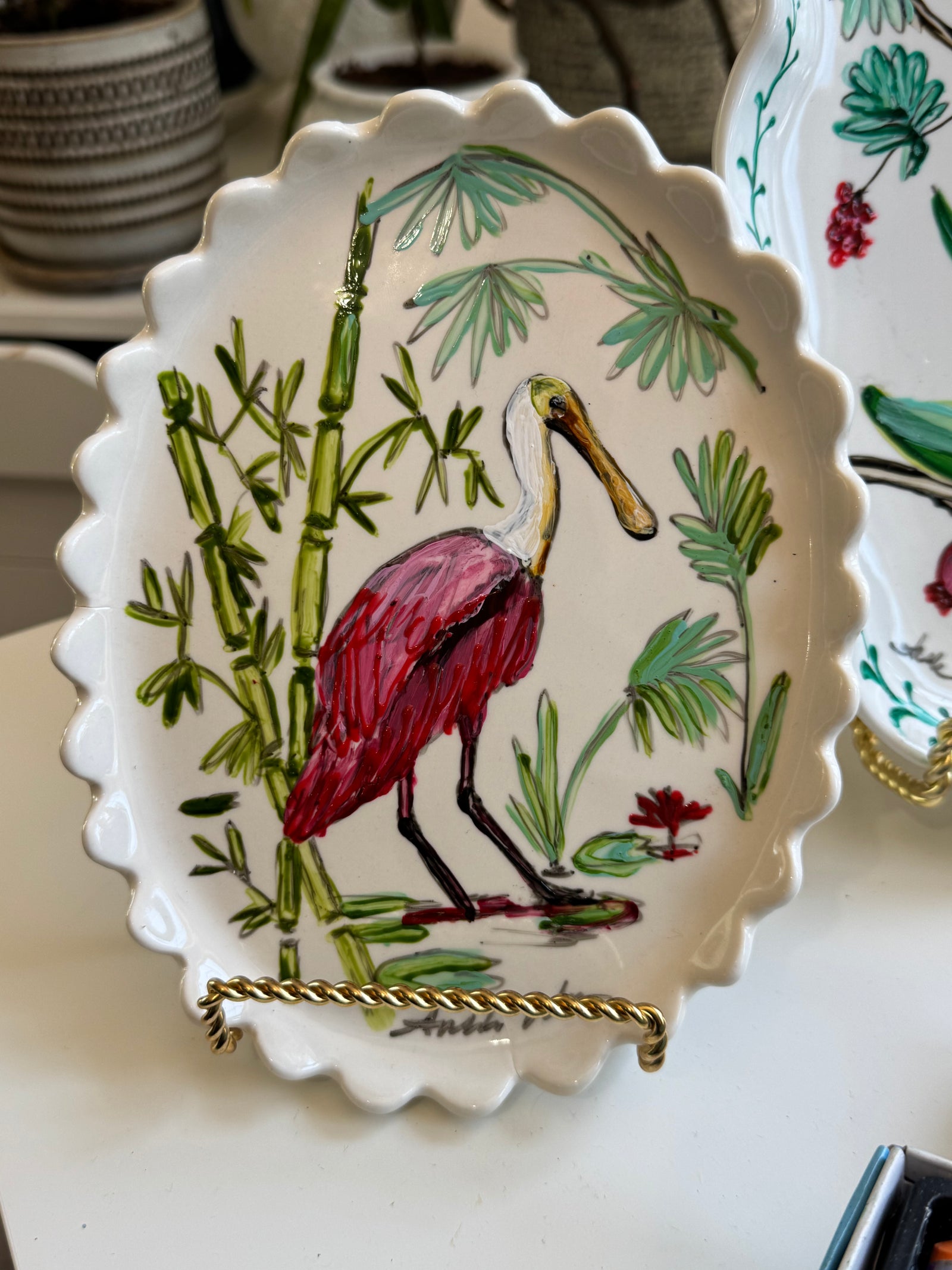 Sage Spoonbill Porcelain Plate 5x7 inches