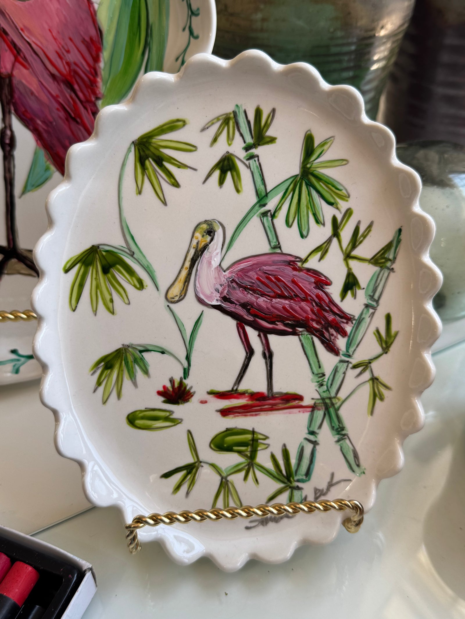 Rianny Spoonbill Porcelain Plate 5x7 inches