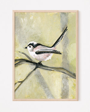 Snowy, a Long Tail Tit Bird Vertical Print