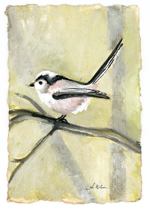 Snowy, a Long Tail Tit Bird Vertical Print