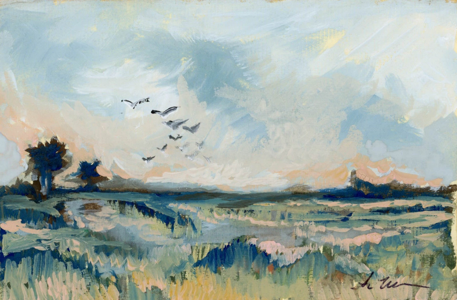 Still Flight Original Gouache Painting