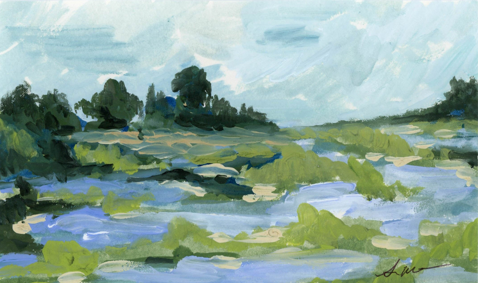 Marshland Peace Original Gouache Painting